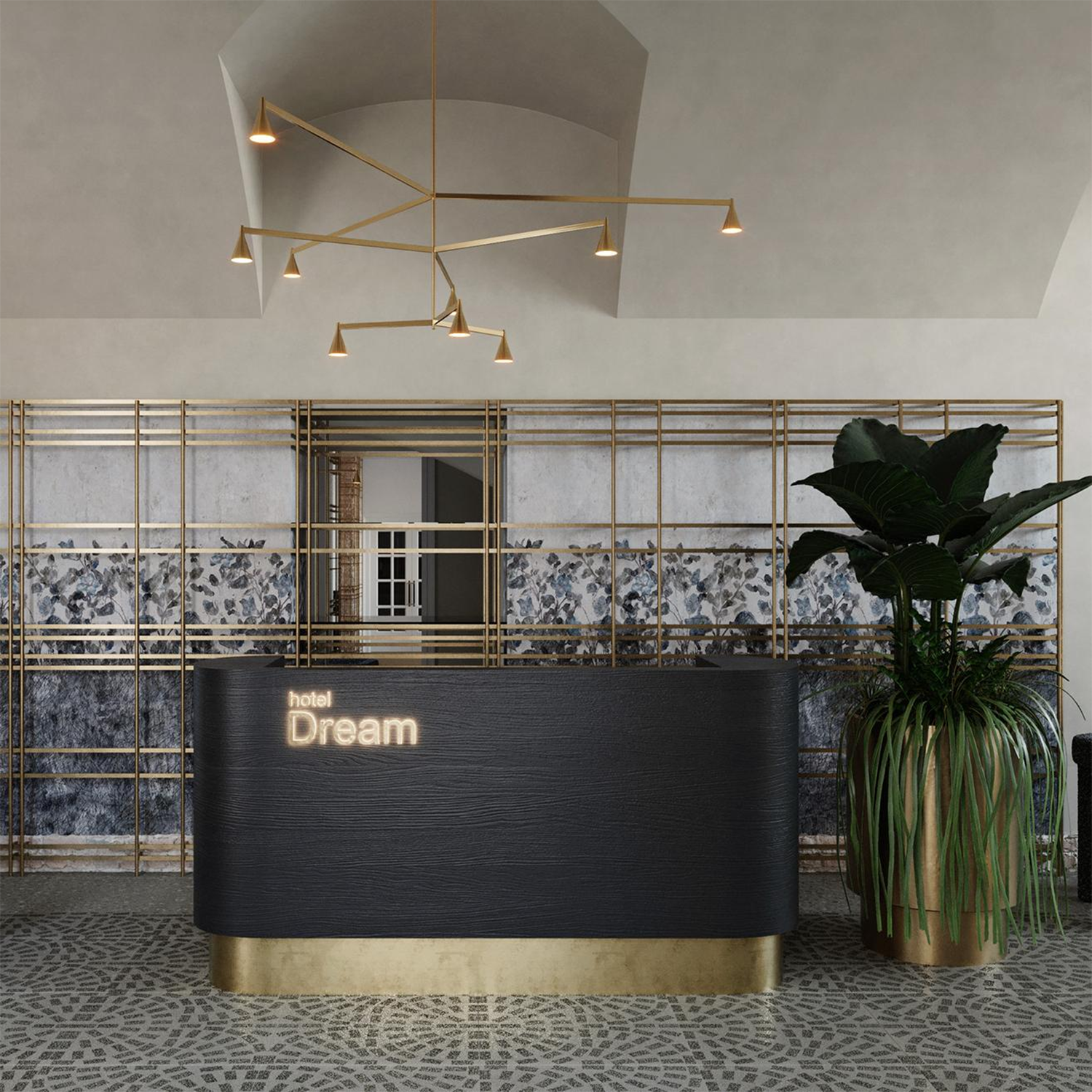 Reception Elegant Hotel Metal Mesh Screen