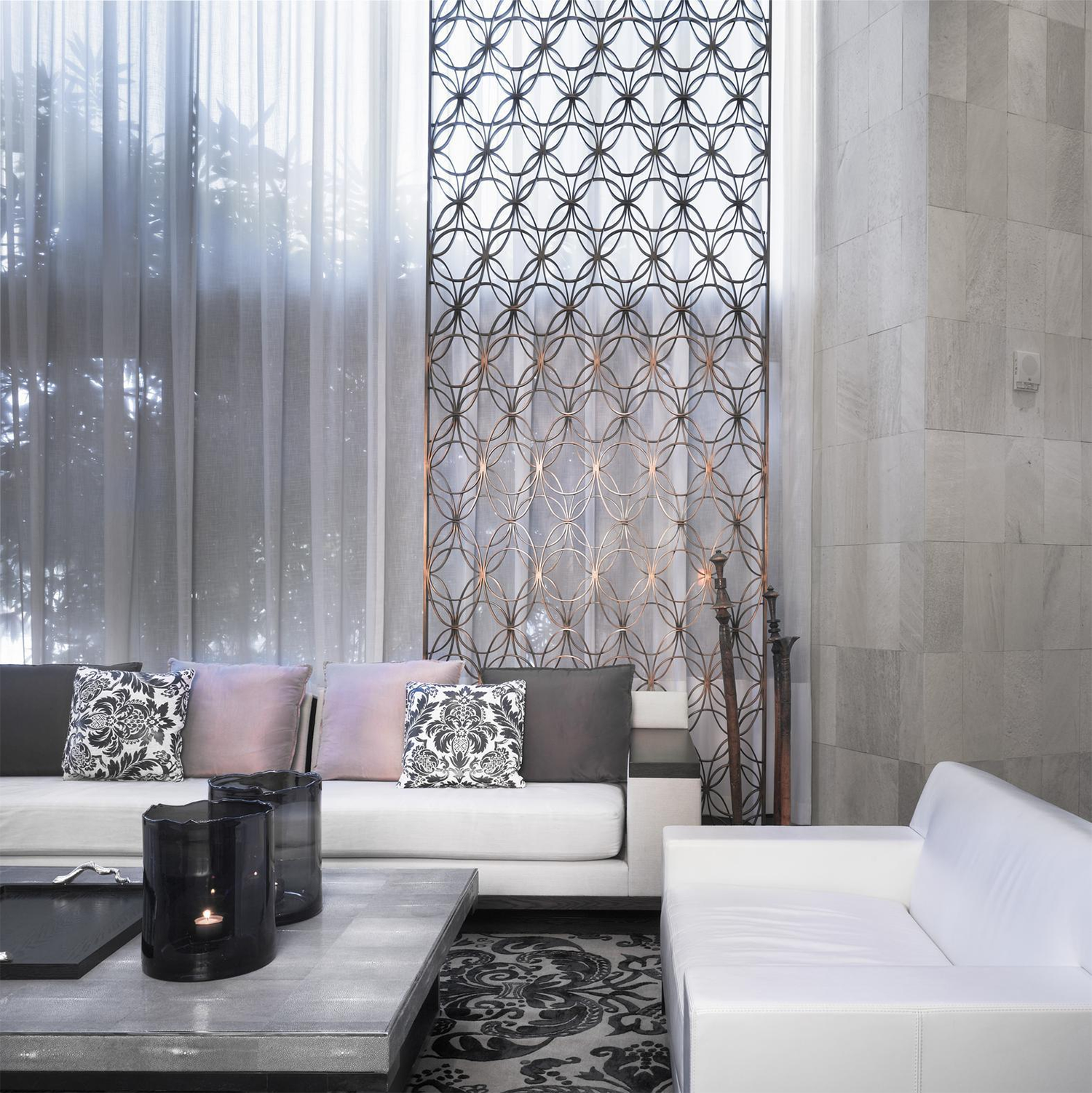 Modern hotel public area furniture metal work wall..png